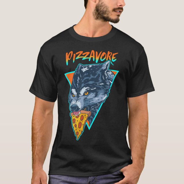 T-shirt Funny Pizzavore Pizza Lover Pun Wolf Retro 90s Vap (Devant)