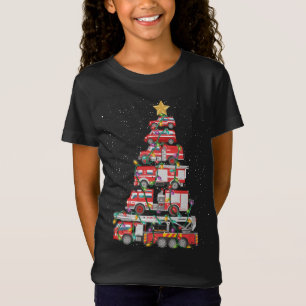 T-Shirt Funny Pompier Arbre Camion de feu Noël Joyeux Noël