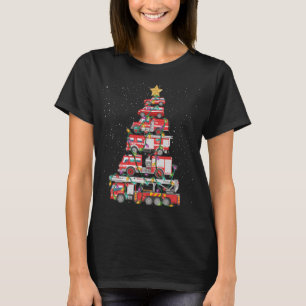 T-shirt Funny Pompier Arbre Camion de feu Noël Joyeux Noël