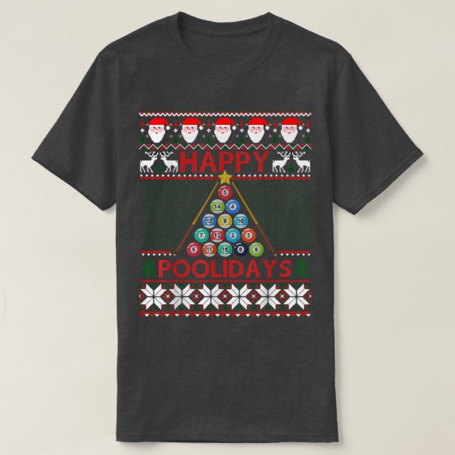 T-shirt Funny Pool Christmas Tree Billiards Ugly Sweater  (Design devant)