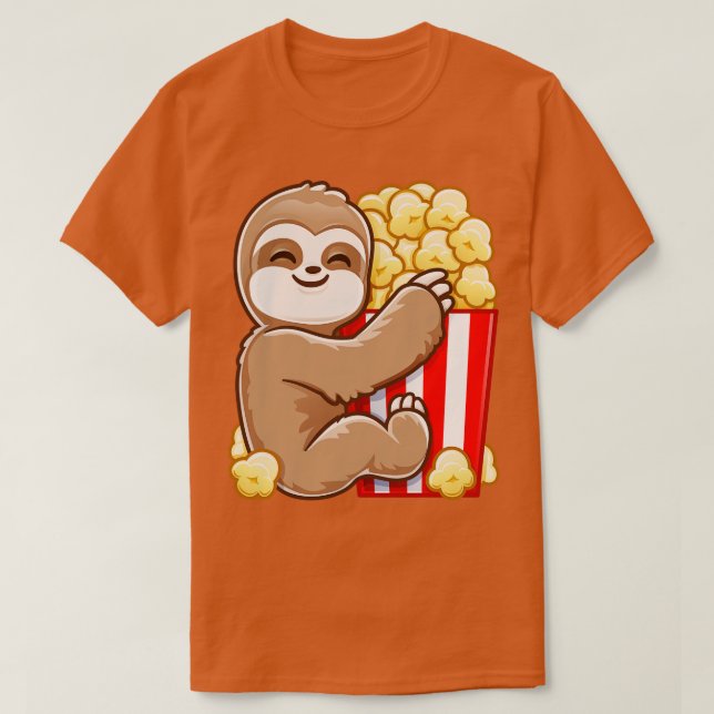T-shirt Funny Popcorn Lazy Chill Cute Sloth (Design devant)