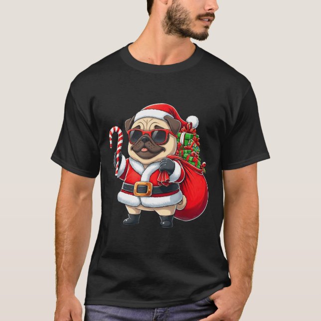 T-shirt Funny Pug Christmas Santa Outfit Xmas Mom Dad Kids (Devant)