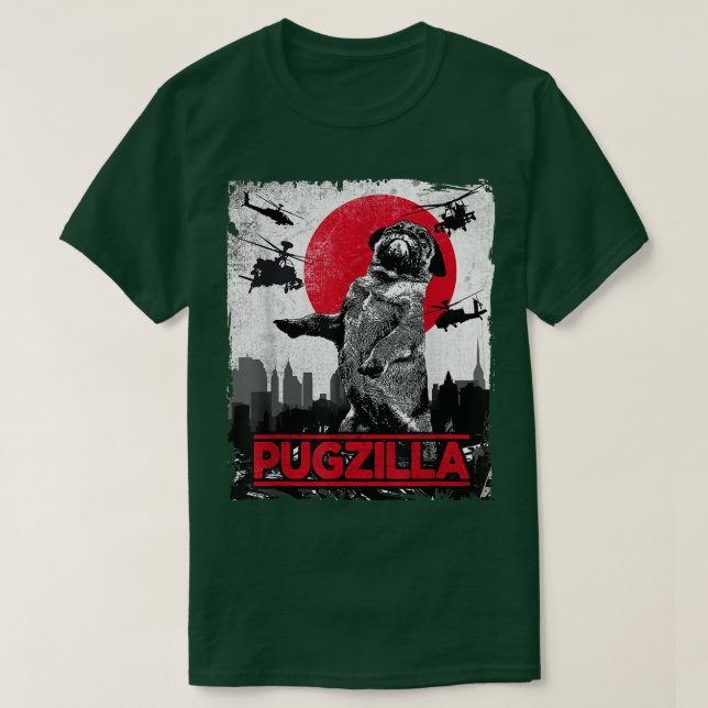 T-shirt Funny Pugzilla Carlin Chien (Design devant)