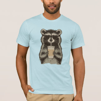 T-shirt Funny Raccoon Drinking Iced Coffee