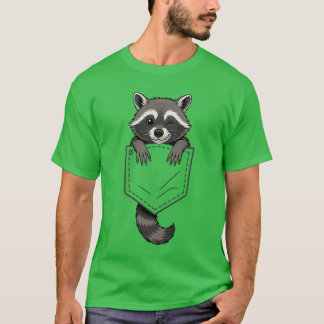 T-shirt Funny Raccoon Peeking in Pocket Animal Lover Men W