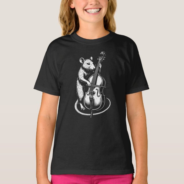 T-shirt Funny rat is playing the double bass (Devant)