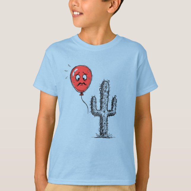 T-shirt Funny Red Balloon Floating Near Prickly Cactus (Devant)