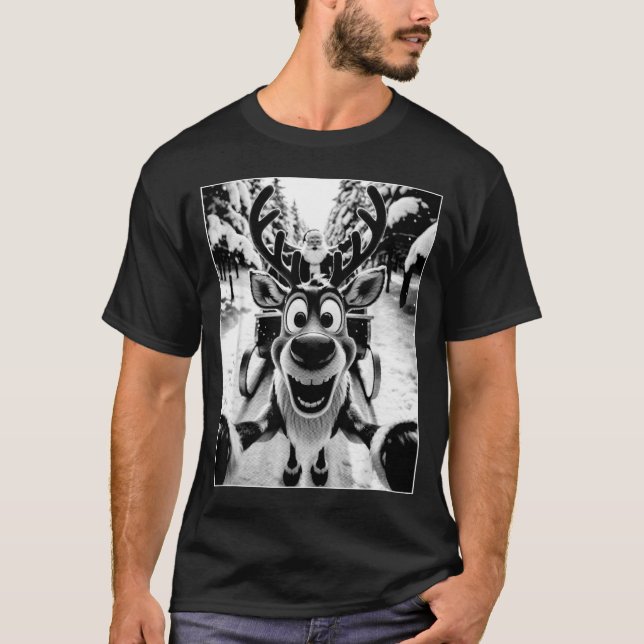 T-shirt Funny Reindeer Selfie Santa Sleigh Christmas Holid (Devant)