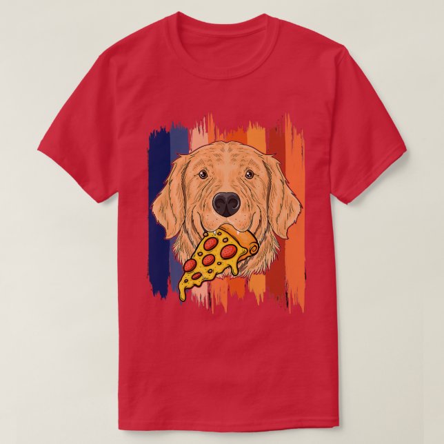 T-shirt Funny Retriever Dog Face With Pizza Golden Retriev (Design devant)