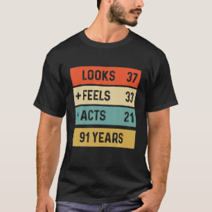 T-shirt Funny Retro 91E Anniversaire 91 Anniversaire Né E