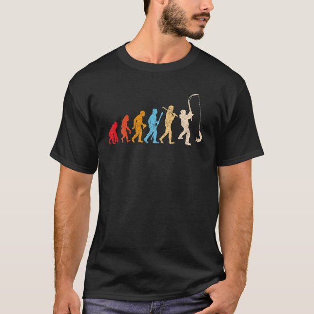 T-shirt Funny Retro Evolution Of Man Fly Fishing Lovers, F (Devant)