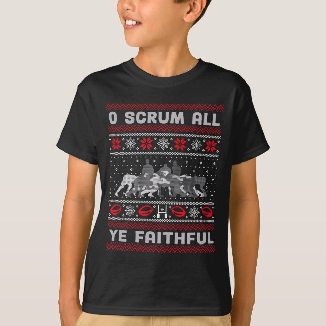 T-shirt Funny Rugby O Scrum All Ye Faithful Ugly Merry Chr (Devant)