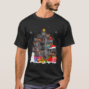 T-shirt Funny Russe Bleu Arbre de Noël Animal Amoureux des