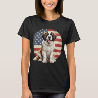 T-shirt Funny Saint Bernard Dog American Flag 