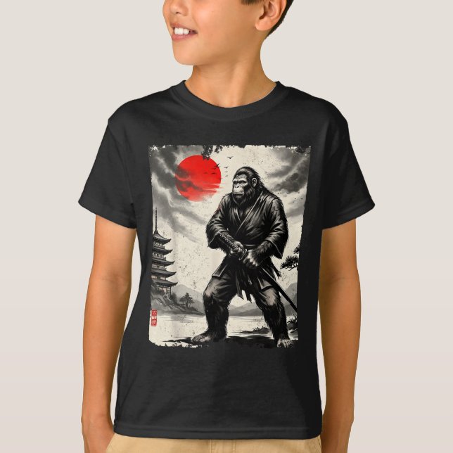 T-shirt Funny Samurai Bigfoot Japanese Art Graphic Tee Ani (Devant)