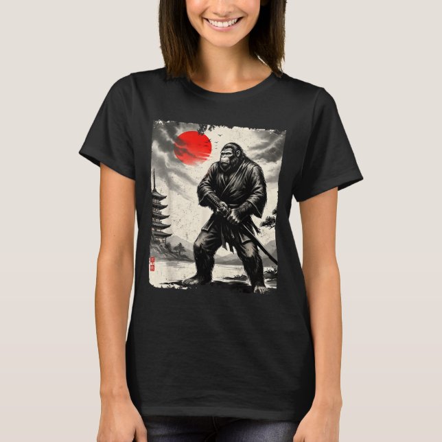 T-shirt Funny Samurai Bigfoot Japanese Art Graphic Tee Ani (Devant)