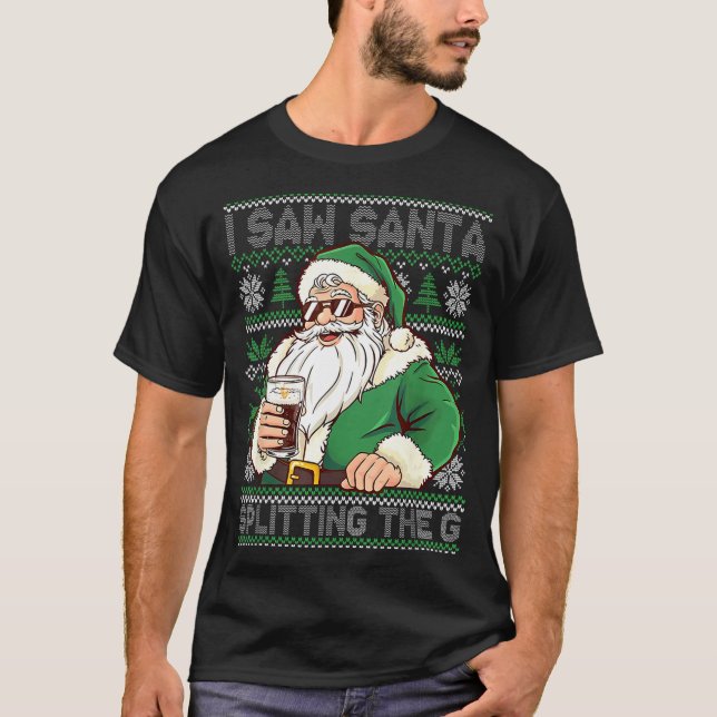 T-shirt Funny Santa Drinking Beer Splitting G Christmas Ad (Devant)