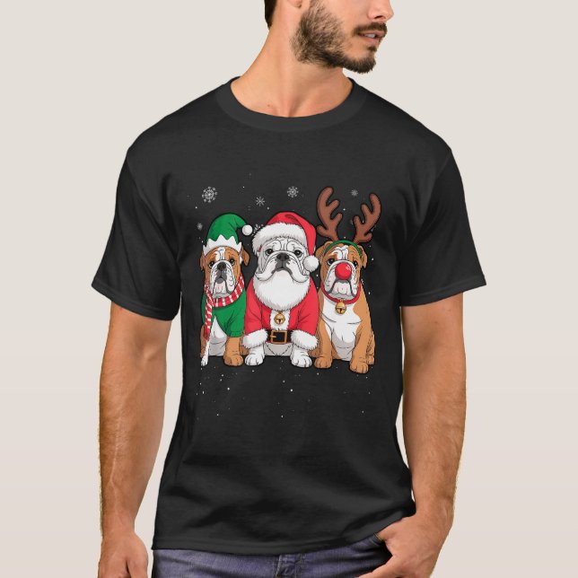 T-shirt Funny Santa Reindeer English Bulldog Dog Women Men (Devant)