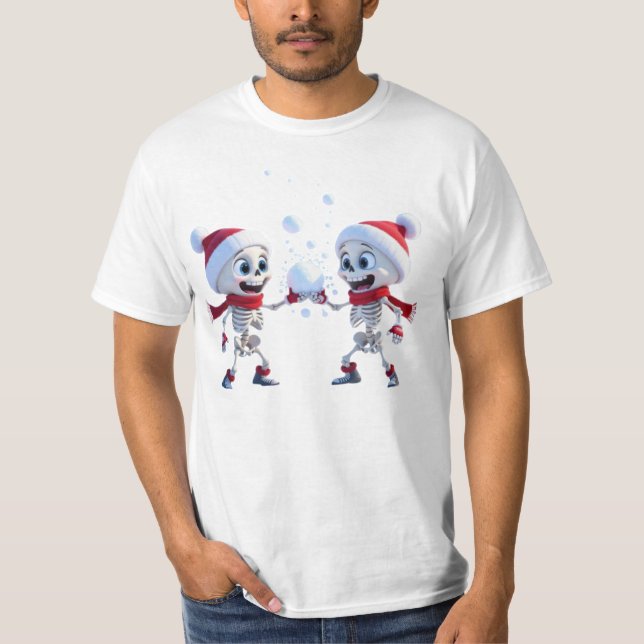 T-shirt Funny Santa Skeletons Having a Snowball Fight  (Devant)