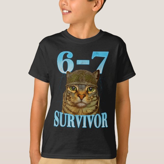 T-shirt Funny Saying 67 Cats Tummy Ache Survivor Cat Meme  (Devant)