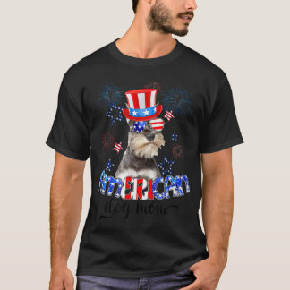 T-shirt Funny Schnauzer Wearing Sunglasses USA Flag 4th Of
