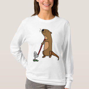 T-shirt Funny Sea Otter Jouer Golf