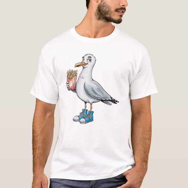 T-shirt Funny Seagull with French Fries Sneakers (Devant)