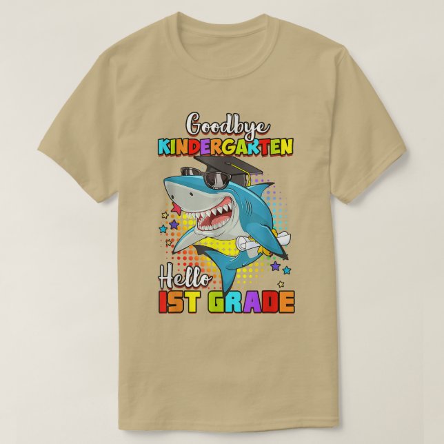 T-shirt Funny Shark Goodbye Kindergarten Graduation Hello  (Design devant)