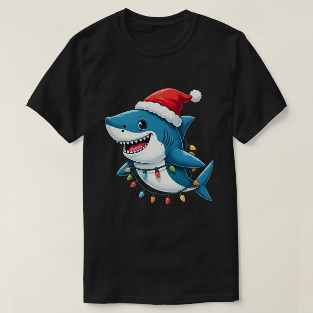 T-shirt Funny Shark Wearing Santa Christmas Hat  (Design devant)
