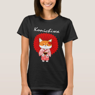T-shirt Funny Shiba Inu Uni Dog Konichiwa Kimono Flower Dr
