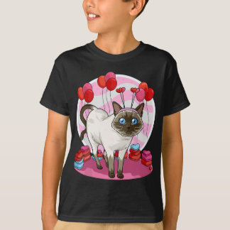 T-shirt Funny Siamese Chat Coeur Saint Valentin Cadeau