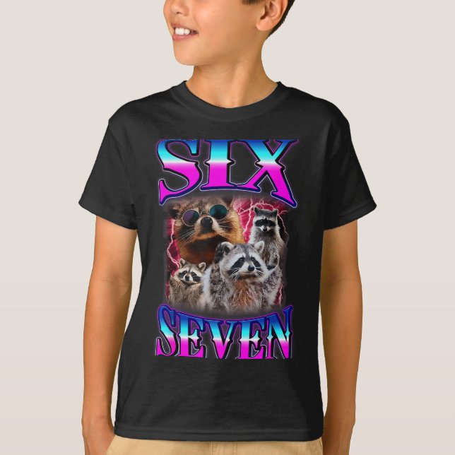 T-shirt Funny Six Seven 67 Meme 67 Racoon Meme Bootleg Gra (Devant)