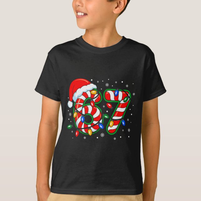 T-shirt Funny Six Seven 67 Meme 6 7 Christmas Candy Cane B (Devant)