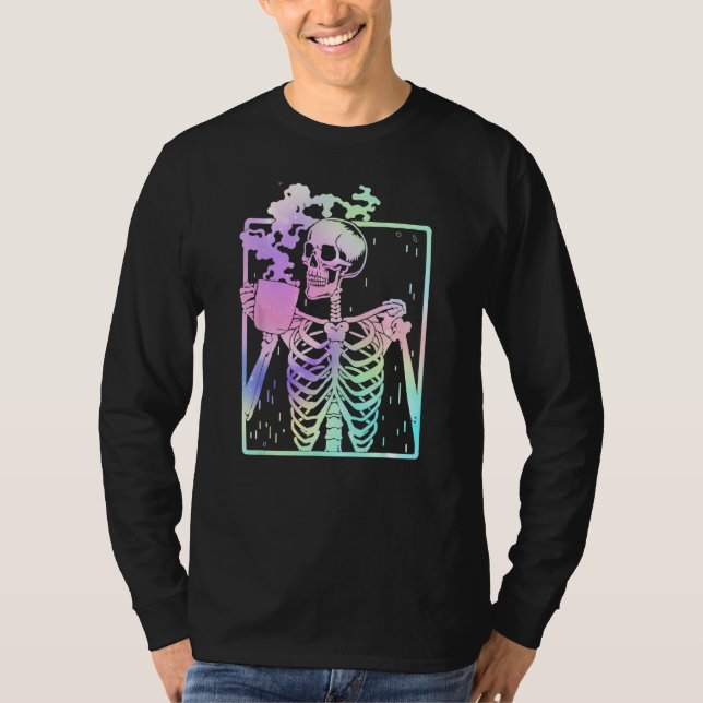 T-shirt Funny Skeleton Drinking Coffee Caffeine   Coffee B (Devant)