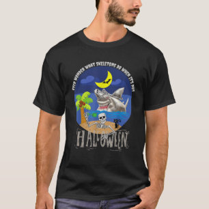 T-shirt Funny Skeleton équitation requin pour Halloween su