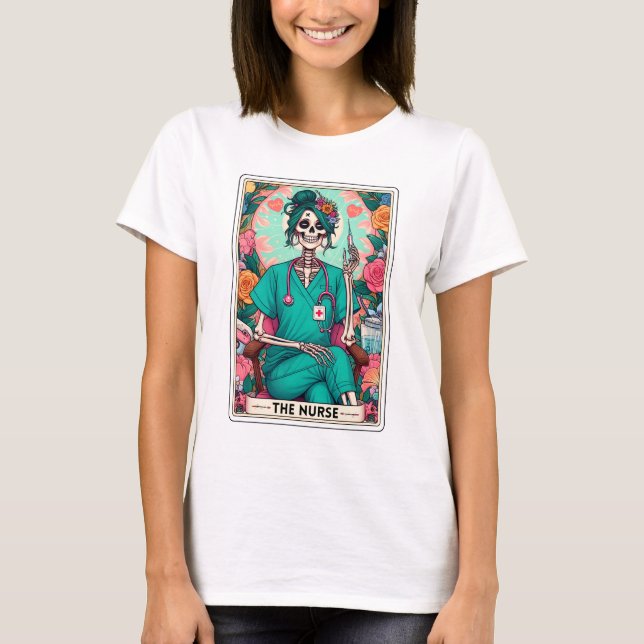 T-shirt Funny Skeleton Nurse Tarot (Devant)