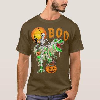 T-shirt Funny Skeleton Riding TRe Dinosaur Pumpkin Hallowe