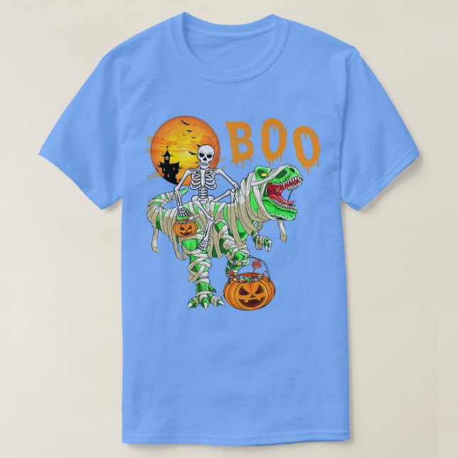 T-shirt Funny Skeleton Riding Tre Dinosaur Pumpkin Hallowe (Design devant)