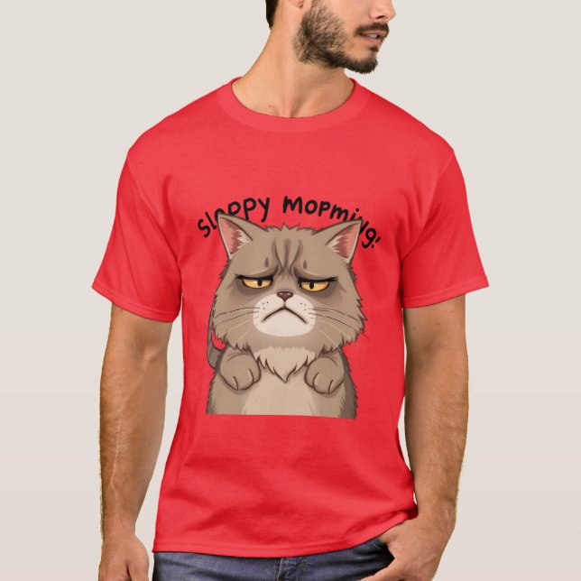 T-shirt Funny Sleepy Morning Grey Cat Tired  ✨🐾🥱 (Devant)