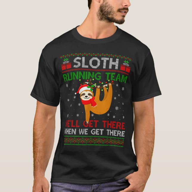 T-shirt Funny Sloth Running Team Xmas Lights Ugly Sloth Ch (Devant)