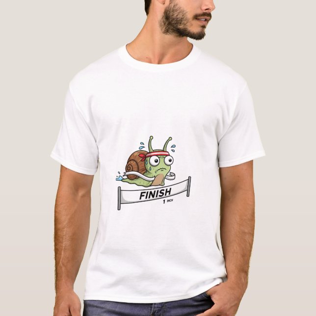 T-shirt Funny Snail Athlete Crossing Finish Line Cartoon (Devant)