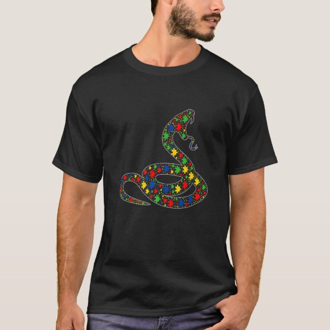 T-shirt Funny Snake Animaux Puzzle Pièces Sensibilisation  (Devant)