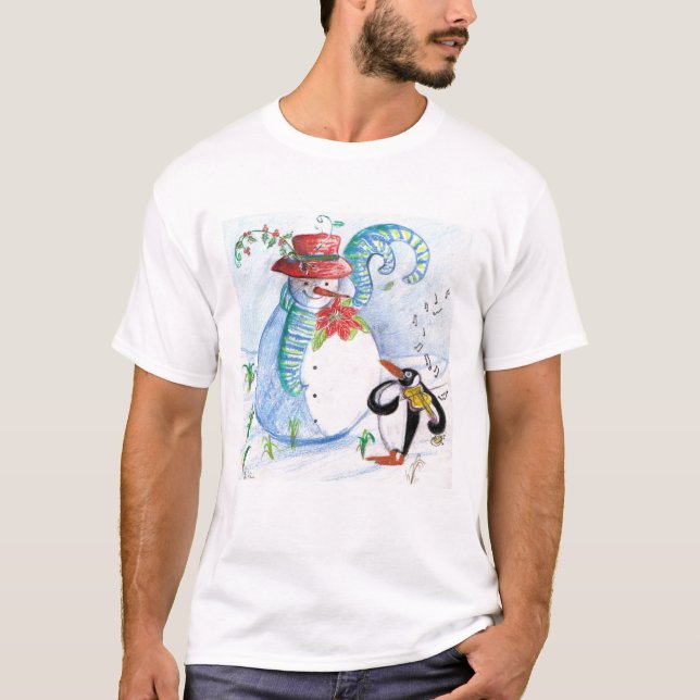 T-shirt FUNNY SNOWMAN AND PENGUIN's WINTER SERENADE (Devant)
