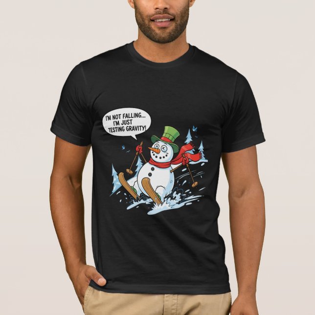 T-shirt Funny Snowman Testing Gravity – Winter Ski Joke (Devant)