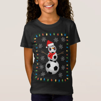 T-Shirt Funny Soccer Ball Snowman Santa Hat Scarf Christma