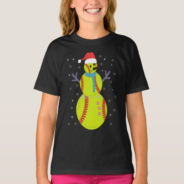 T-shirt Funny Softball Snowman Noël Nouvel An Cadeau (Devant)