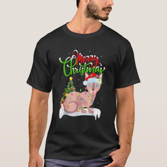 T-shirt Funny Sphynx Chat Xmas Éclairage Sphynx Chat Noël (Devant)