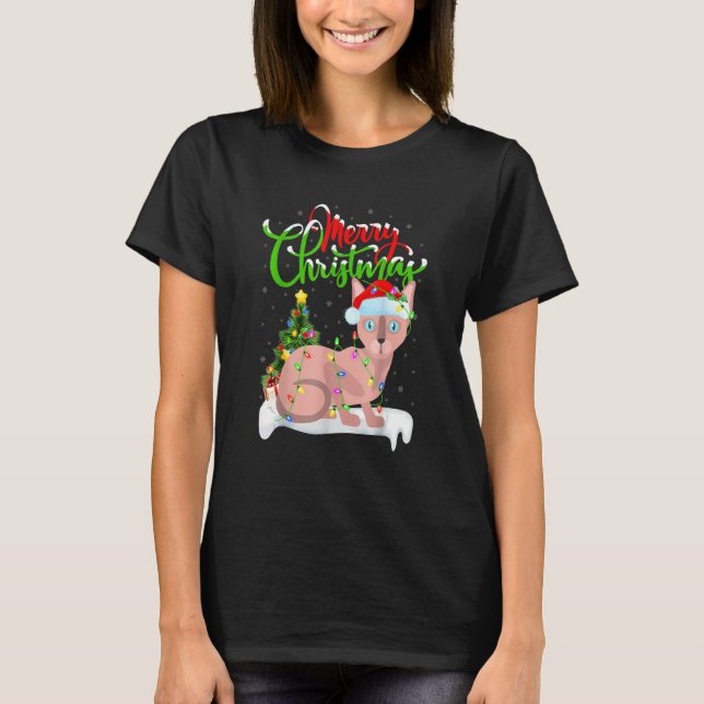T-shirt Funny Sphynx Chat Xmas Éclairage Sphynx Chat Noël (Devant)