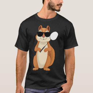 T-shirt Funny Squirrel Wearing Sunglasses Playing Badminto