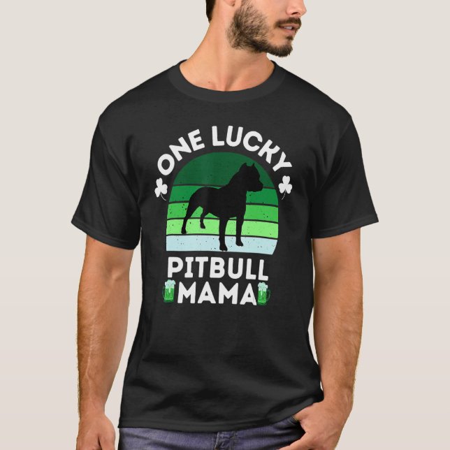 T-shirt Funny St Patrick's Day One Lucky Pitbull Mama Pitb (Devant)